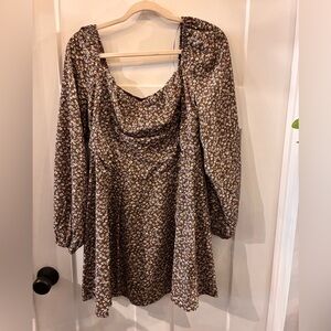 Lush Brown Floral Long Sleeve Dress
